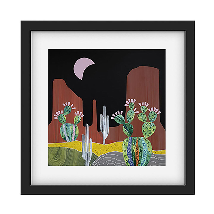 pink moon desert print in black frame