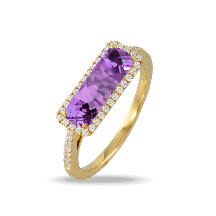 yellow gold amethyst ring with diamonds