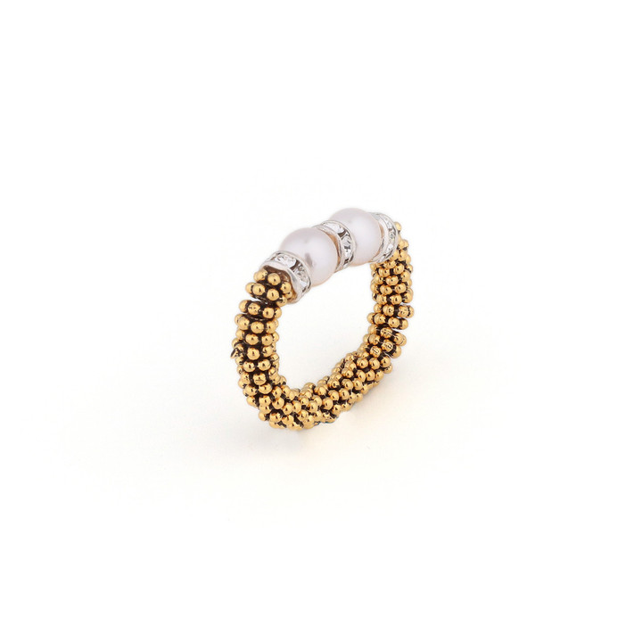 Double White Pearl Crystal Stretchable Ring