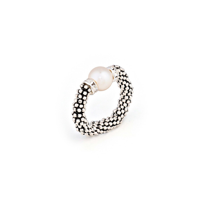 Single White Pearl Crystal Stretchable Ring