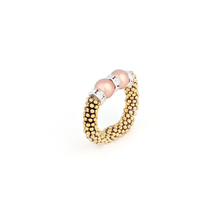 Double Rose Gold Pearl Crystal Stretchable Ring