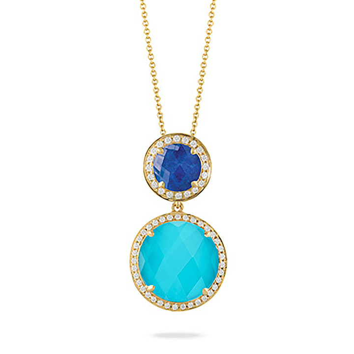 DOVES lapis and turquoise 18k gold pendant with diamonds