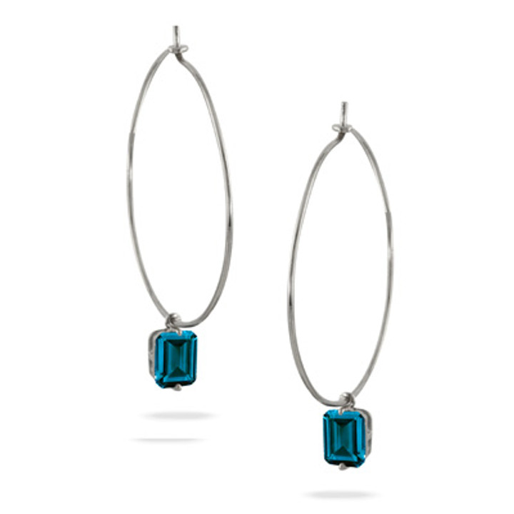 doves 18k white gold hoop earrings with london blue topaz
