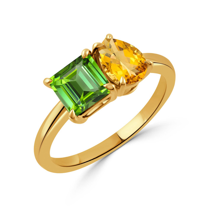 DOVES 18k yellow gold ring with citrine and peridot gemstones