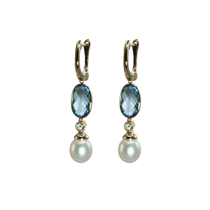 14K Yellow Gold Swiss Blue Topaz Drop Pearl Earrings 14K Yellow Gold Swiss Blue Topaz Drop Pearl Earrings