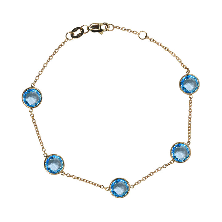14K Yellow Gold Swiss Blue Topaz Station Bracelet