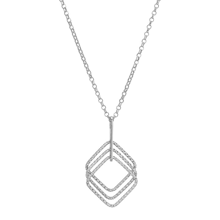 Rhodium Plated Sterling Silver Triple Square Sparkle Necklace