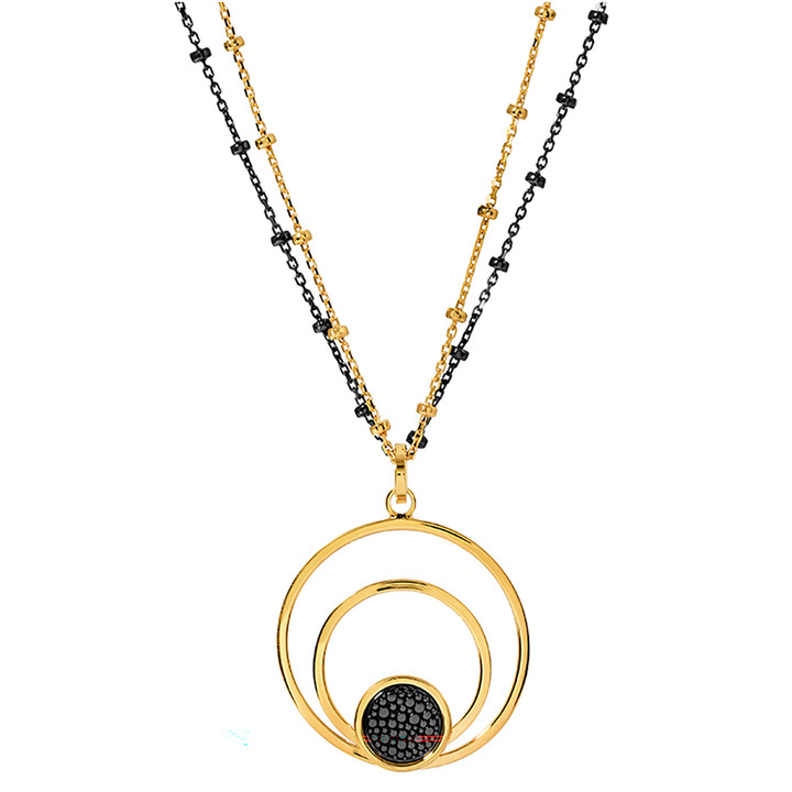 Gold and ruthenium double-strand chain necklace with pendant by Frederic Duclos
