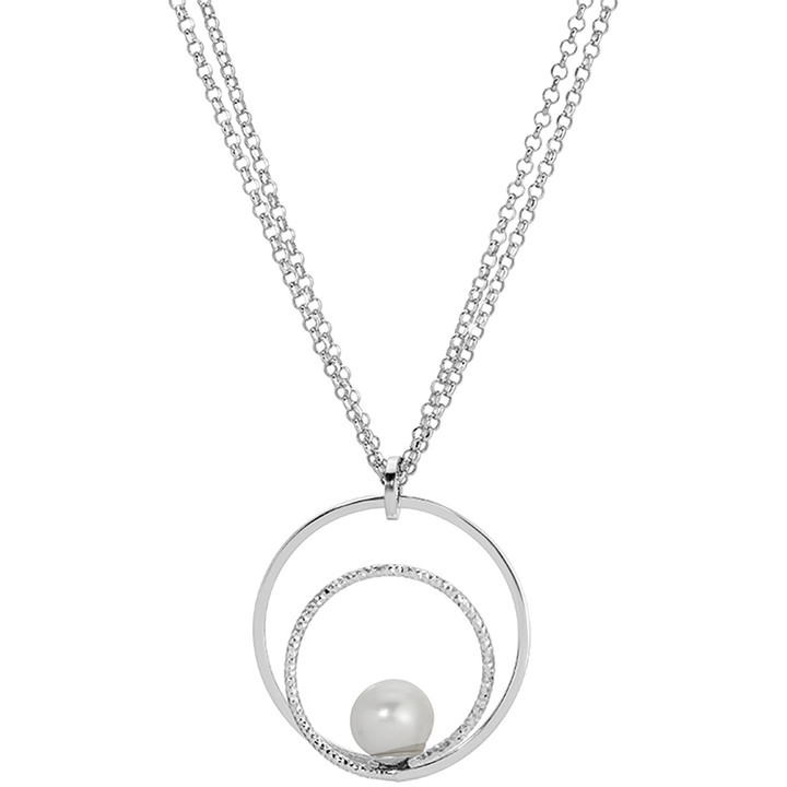 Silver double-strand chain necklace with pearl pendant by Frederic Duclos