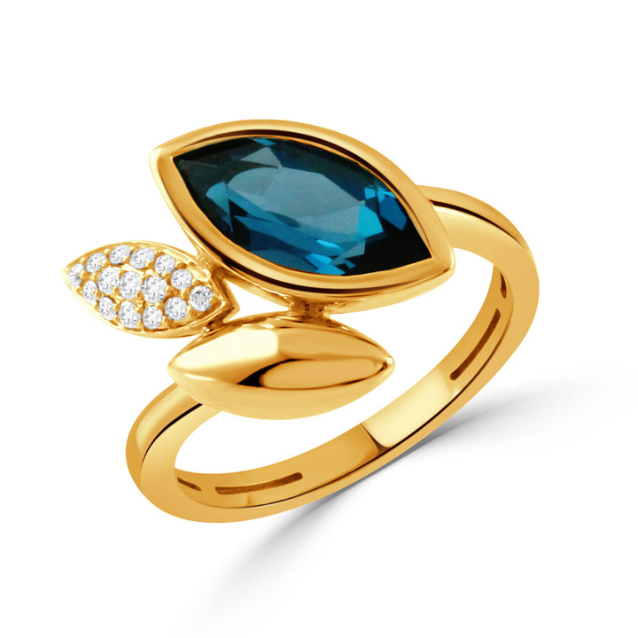 Yellow gold London blue topaz diamond ring by Doves