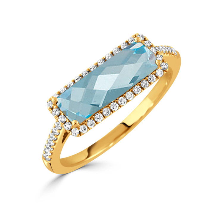 Yellow gold and diamond ring with topaz bar by Doves