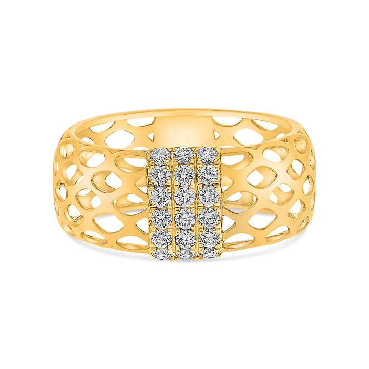 Yellow gold honeycomb band ring with diamonds by Roman and Jules