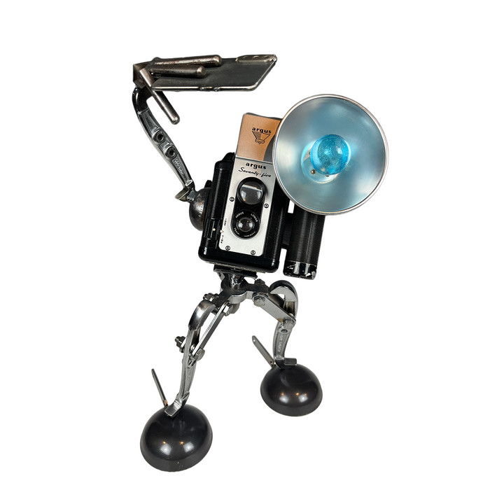 Metal sculpture with vintage camera by Adam Homan