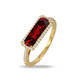 18k yellow gold ring with rectangle garnet in diamond halo