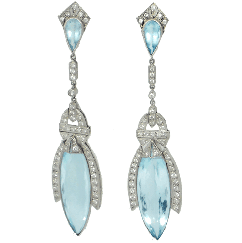 Lady's Exquisite Aquamarine & Diamond  Drop Earrings
