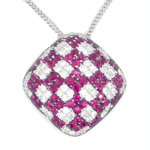 Lady's Ruby & Diamond Checkerboard Pendant With Chain Lady's Ruby & Diamond Checkerboard Pendant With Chain