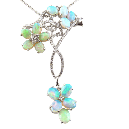 Lady's Graceful Opal & Diamond Brooch/Pendant With Chain Lady's Graceful Opal & Diamond Brooch/Pendant With Chain