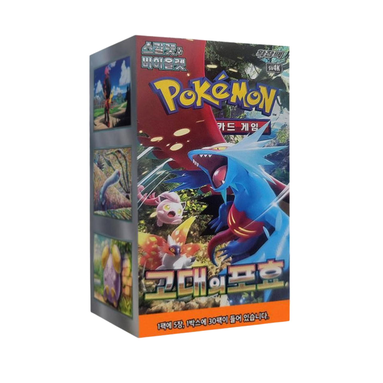 Pokemon Korean booster box featuring vibrant multi-Pokemon artwork, front angled view