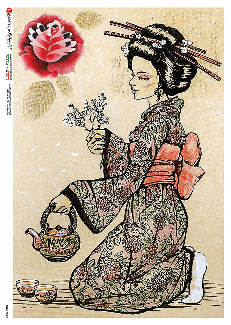 Paper Designs Asian Portrait Geisha Folk 0092 A4 Decoupage Paper - TH Decor