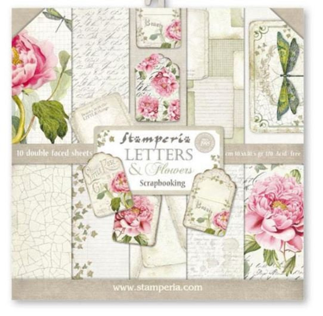 Stamperia Letters and Flowers 10 Pgs 12x12 Scrapbook Paper Set - TH Decor