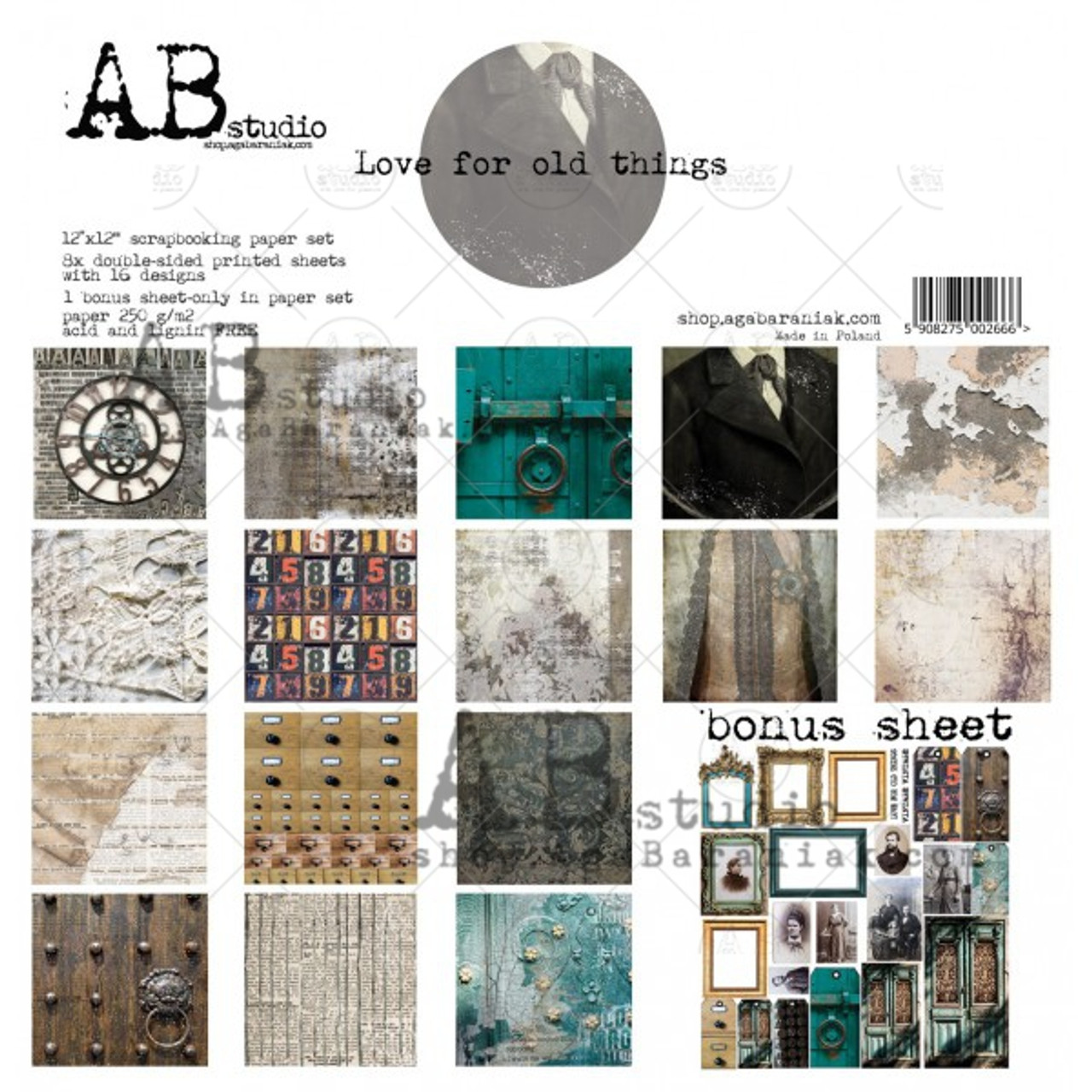 AB Studios Love for Old Things 8 Pgs 12x12 Scrapbook Set - TH Decor