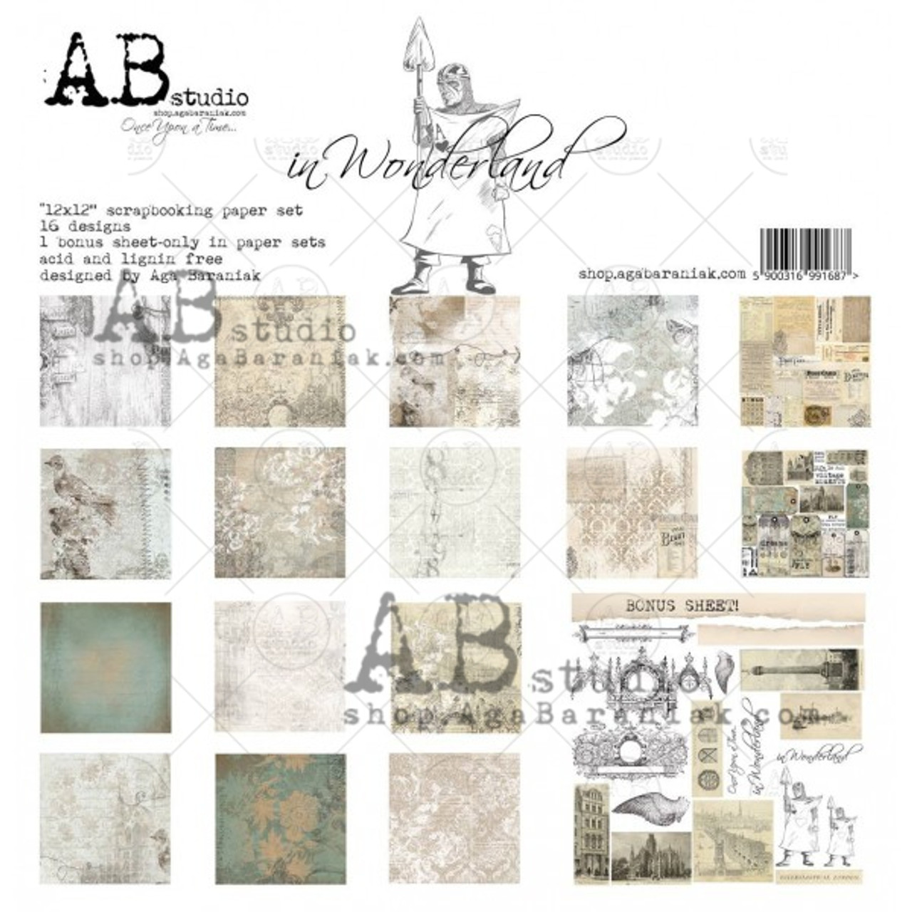 AB Studios In Wonderland 8 Pgss 12x12 Scrapbook Paper Set - TH Decor