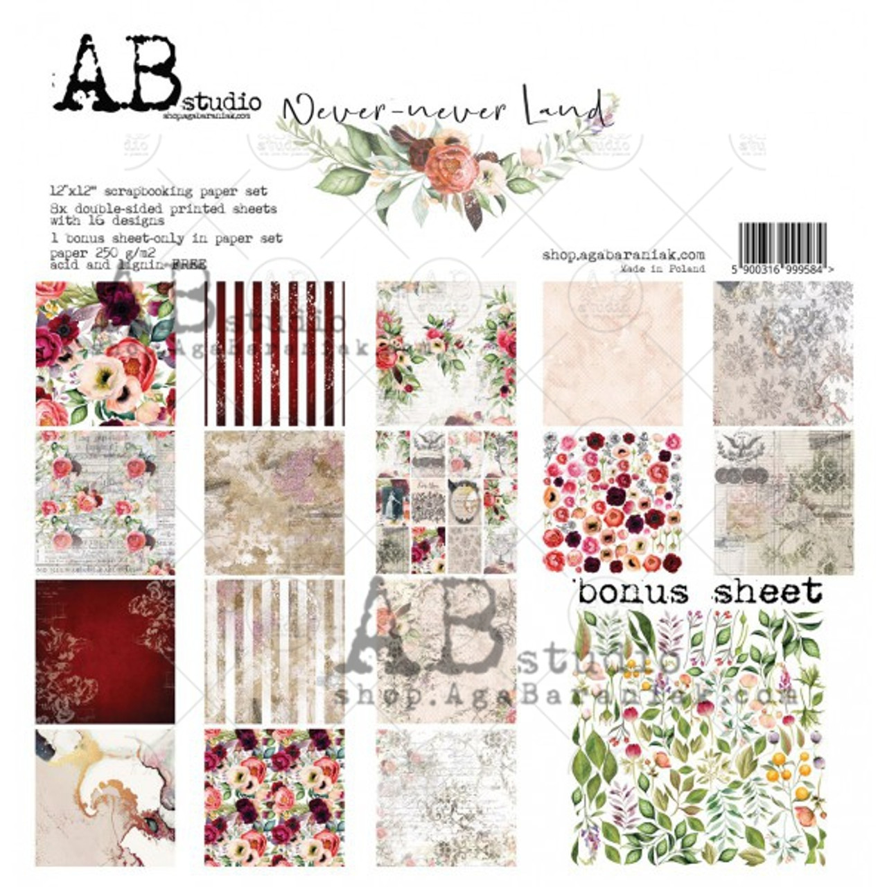 AB Studios Never Never Land 8 Pgs 12x12 Scrapbook Set - TH Decor