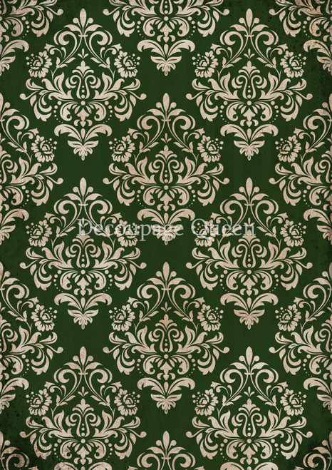 Decoupage Queen Christmas Damask Green A3 Rice Paper
