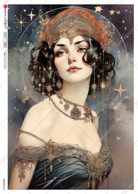 Paper Designs Mucha Inspired Celestial Portrait II Rice Paper A3 Rice Paper