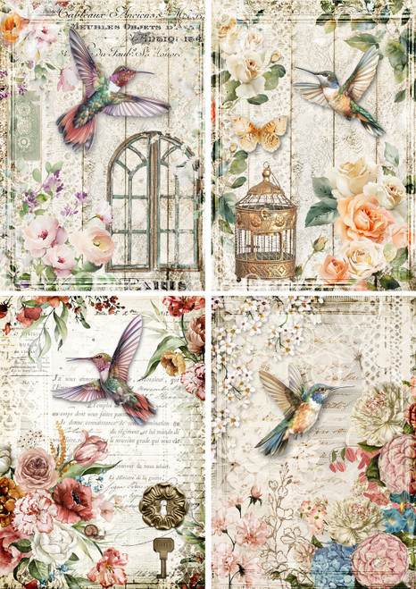 Decoupage Queen A4 Rice Paper - Hummingbird Four Pack