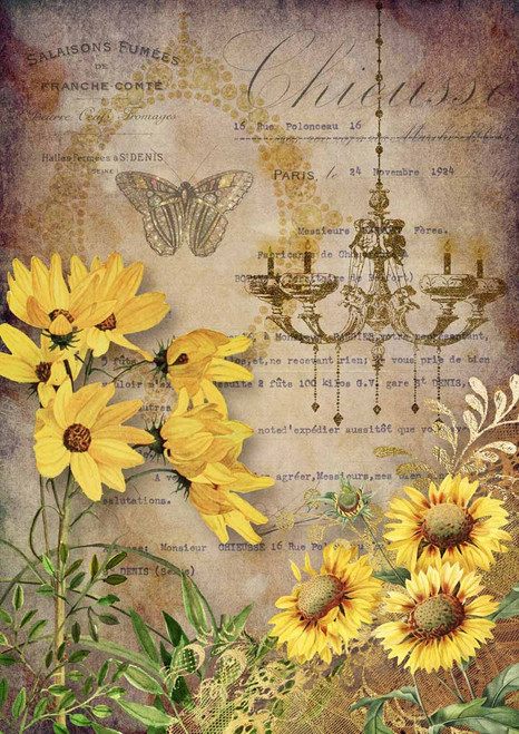 Decoupage Queen Elegant Sunflowers with Chandelier Rice Paper for Furniture