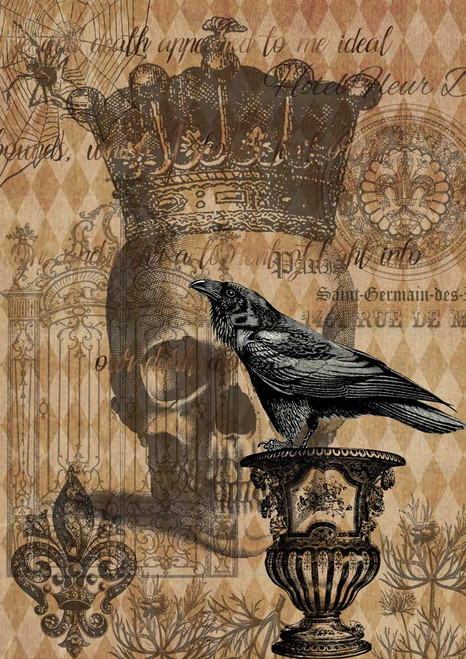 Decoupage Queen Halloween Raven with Skull and Gate A4 Rice Paper