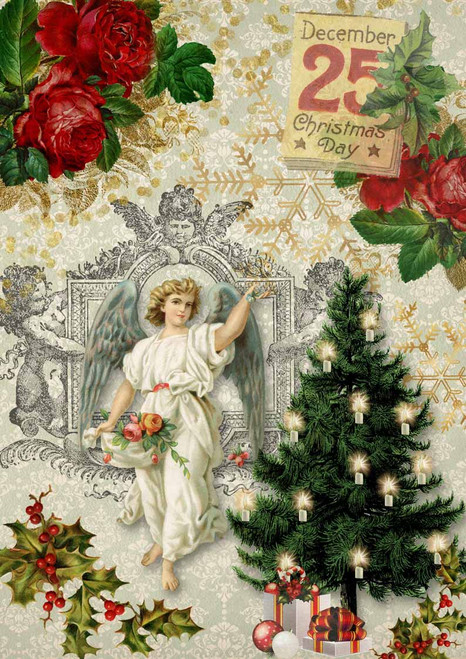 Decoupage Queen Christmas Angel with Tree Rice Paper for Furniture
