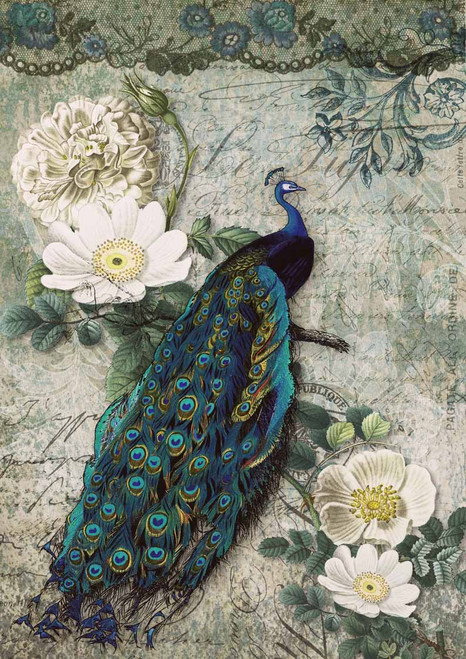 Decoupage Queen Peacock Majesty Rice Paper for Furniture