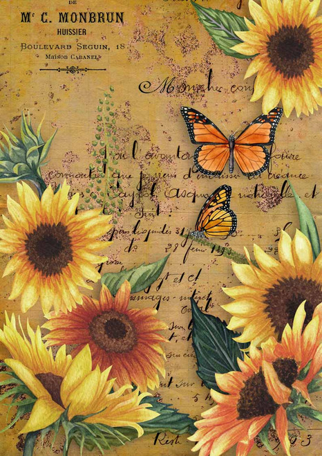 Decoupage Queen Sunflower and Monarch Butterfly A3 Rice Paper