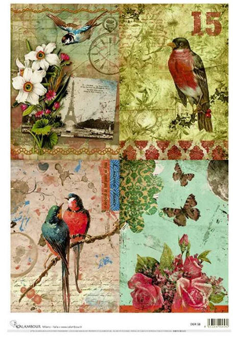 Calambour DGR 58 Vintage Birds A3 Decoupage Rice Paper