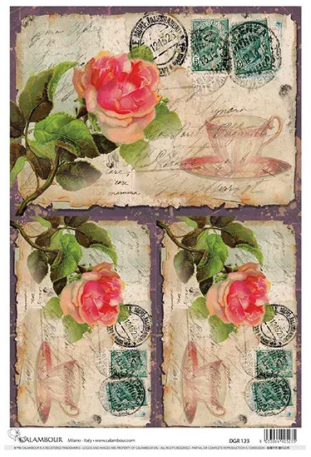 Calambour DGR 123 Rose Postcard A3 Decoupage Rice Paper