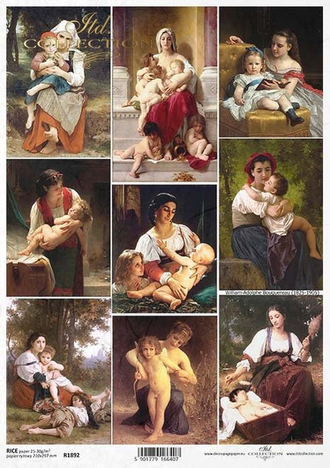ITD Collection Bouguereau  Mothers A4 Decoupage Rice Paper