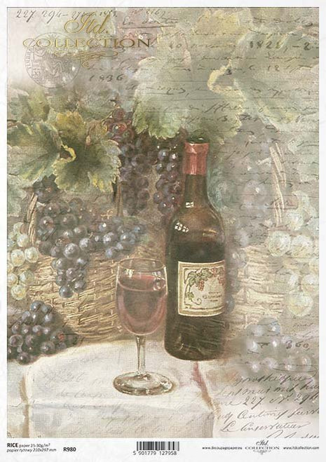 ITD Collection Wine Script A4 Decoupage Rice Paper