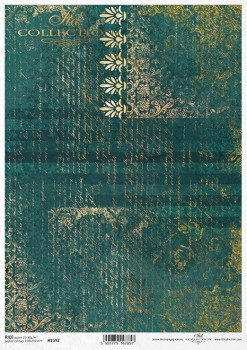 ITD Collection Emerald with Gold Script A4 Decoupage Rice Paper