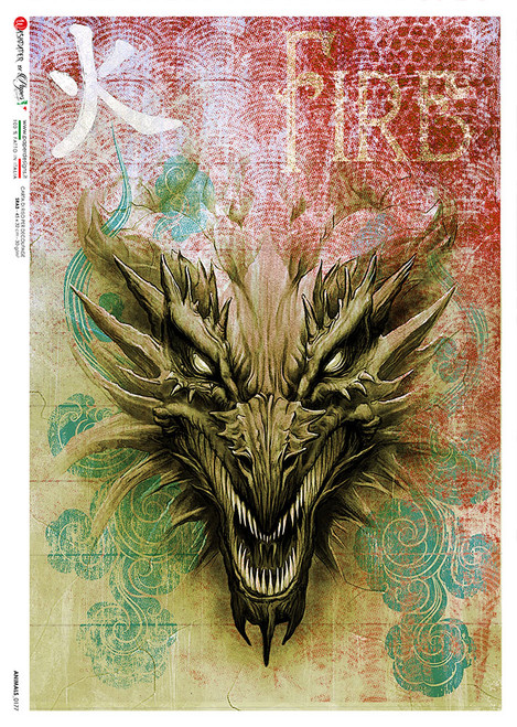 Paper Designs Dragon Head Animals 0177 A3 Decoupage Rice Paper