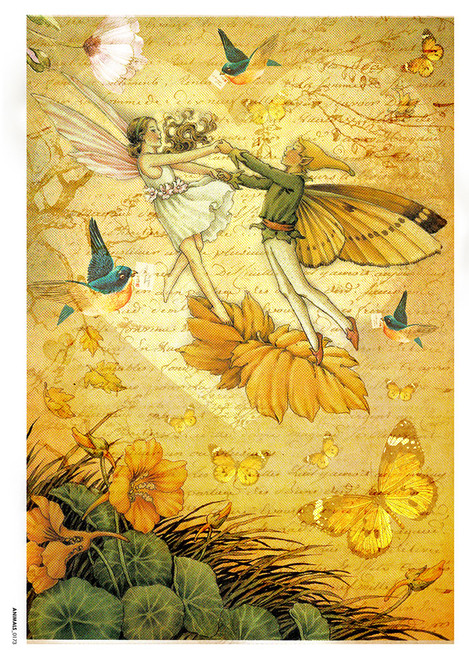 Paper Designs Flying Fairy Couple Fairies 0085 A3 Decoupage Rice Paper