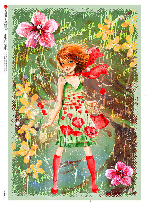 Paper Designs Pop of Color Girl Scene 0111 A4 Decoupage Rice Paper