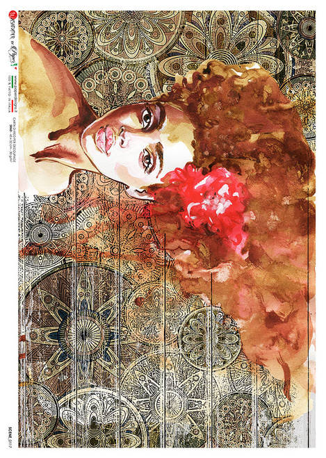 Paper Designs Fire Hair Portrait Scene 0117 A4 Decoupage Rice Paper