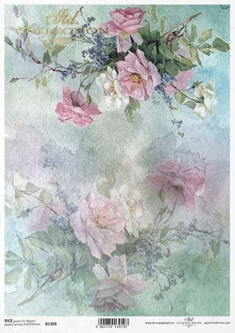 ITD Collection R1388 Watercolor Florarl A4 Decoupage Rice Paper