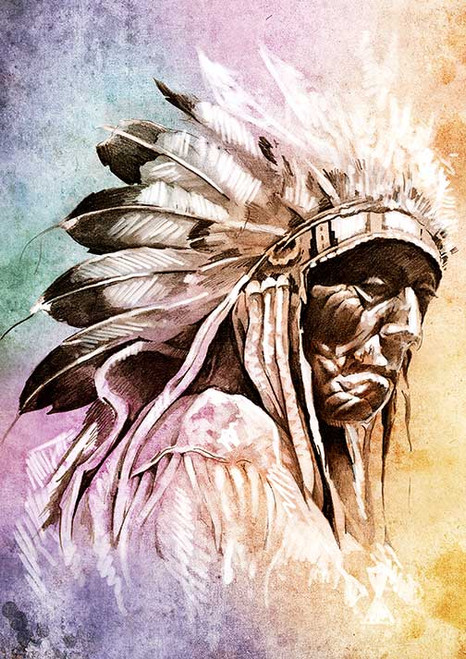 native american man drawing