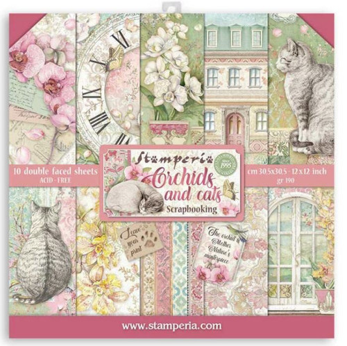 Stamperia Orchids and Cats 10 Pgs 12x12 Scrapbook Set