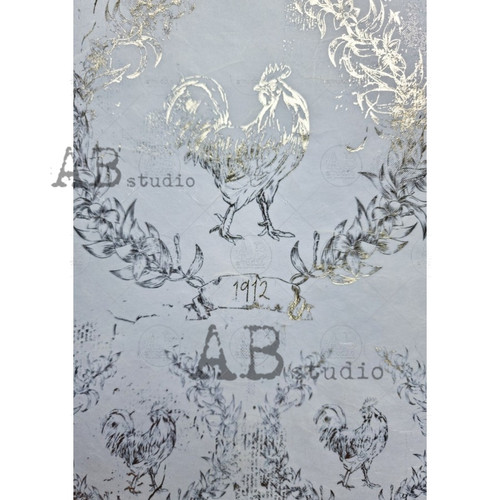 AB Studios Gilded Rooster Decoupage Rice Paper A4 0082