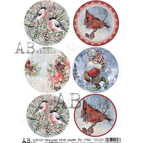 AB Studios 0960 Bird Ornament Rounds A4 Rice Paper