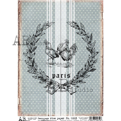 AB Studios 0883 Farmhouse Paris Chicken Grain Sack A4 Rice Paper